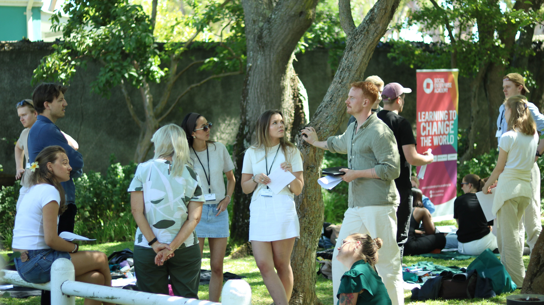 Students participating in an outdoor impact measurement session